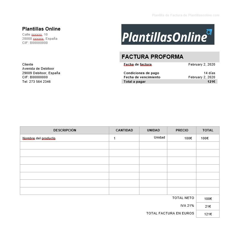 Descargar Plantilla Factura Preformateada Word Plantillas Online