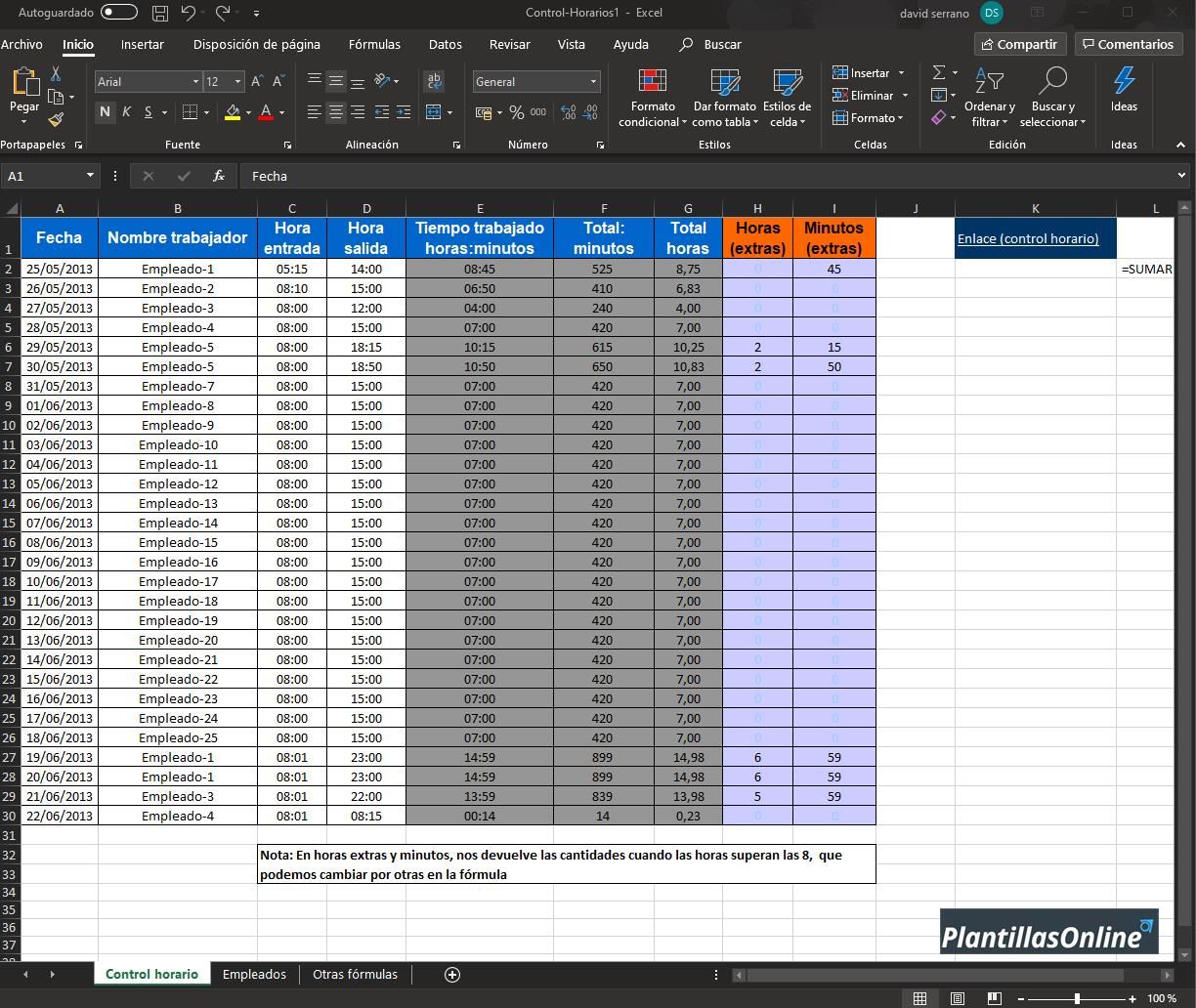 Descargar Plantilla Excel Control De Horas Trabajadas