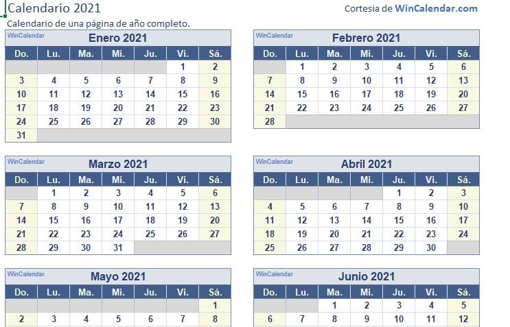 calendario 2021 excel