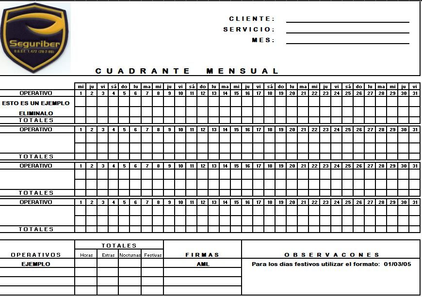 Plantilla De Turnos De Trabajo En Excel Charcot