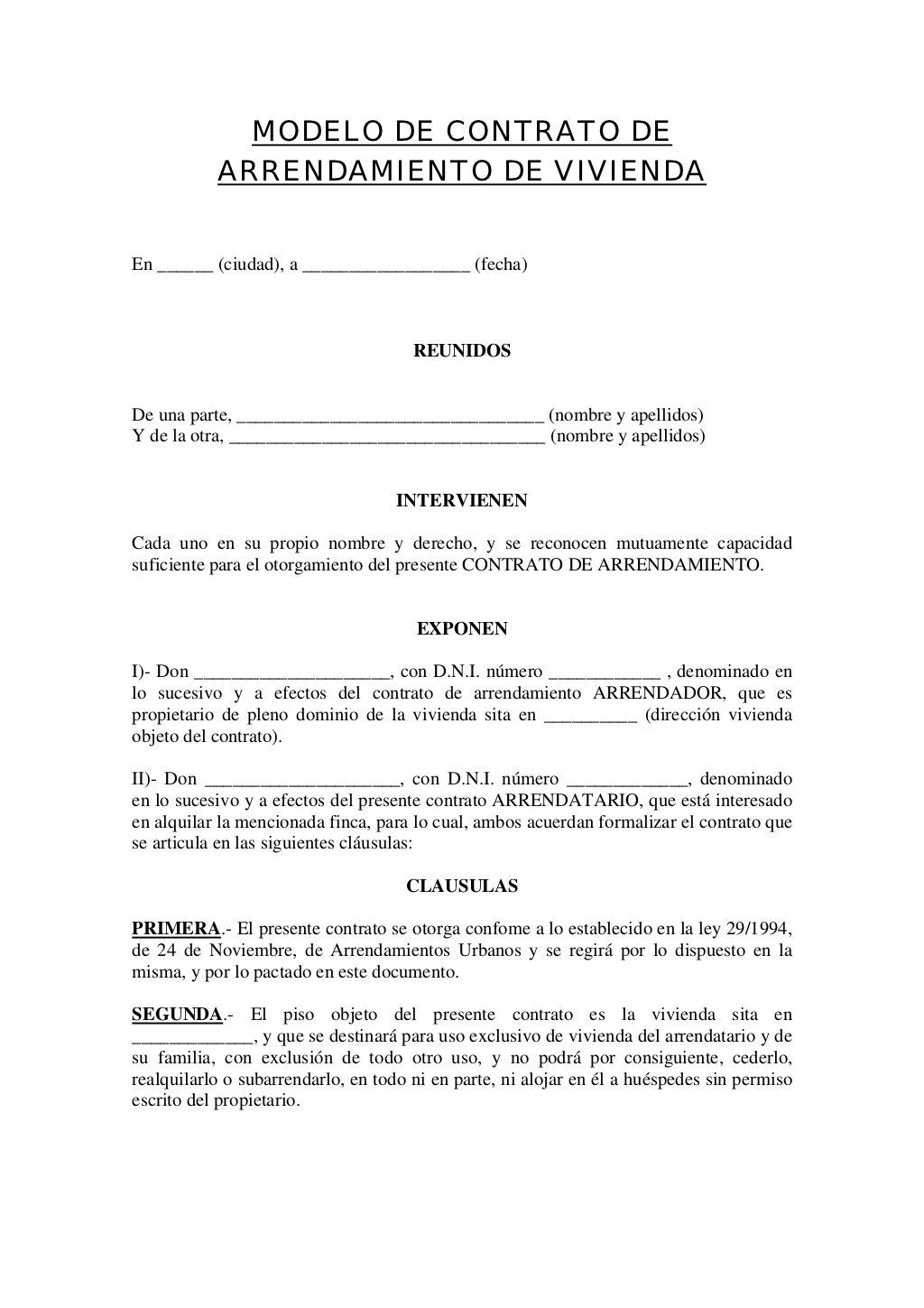 Plantilla Contrato De Alquiler Vivienda 2022 4630