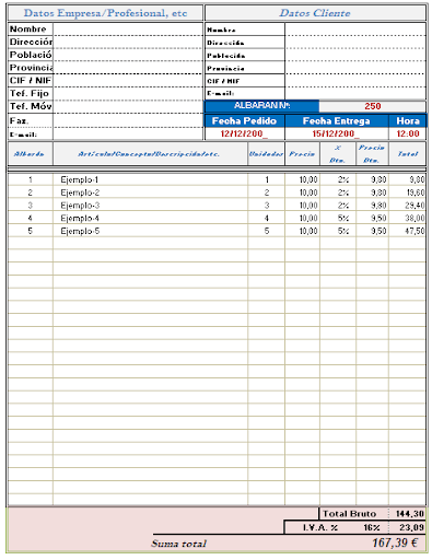 Descargar plantilla Excel albarán 
